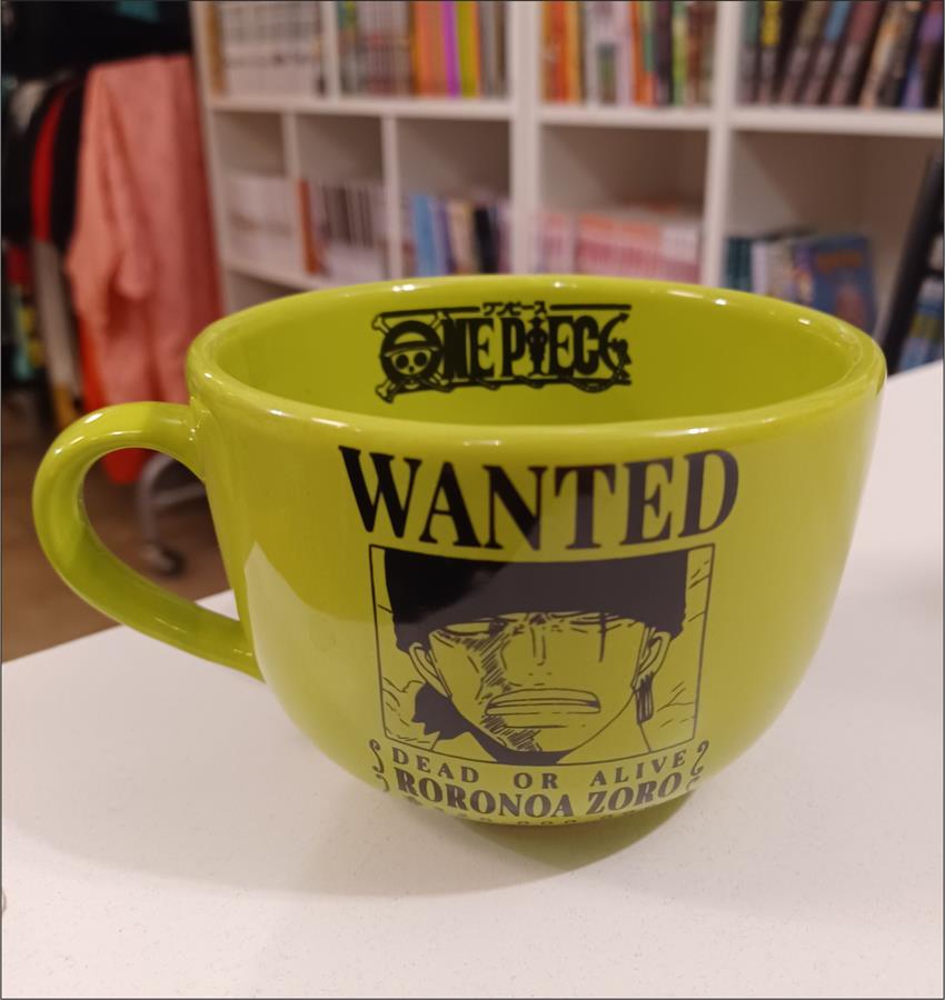 TAZON TAZA ZORO WANTED ONE PIECE  (7,5CM ALTO X 11,5CM DIAMETRO) CERAMICA